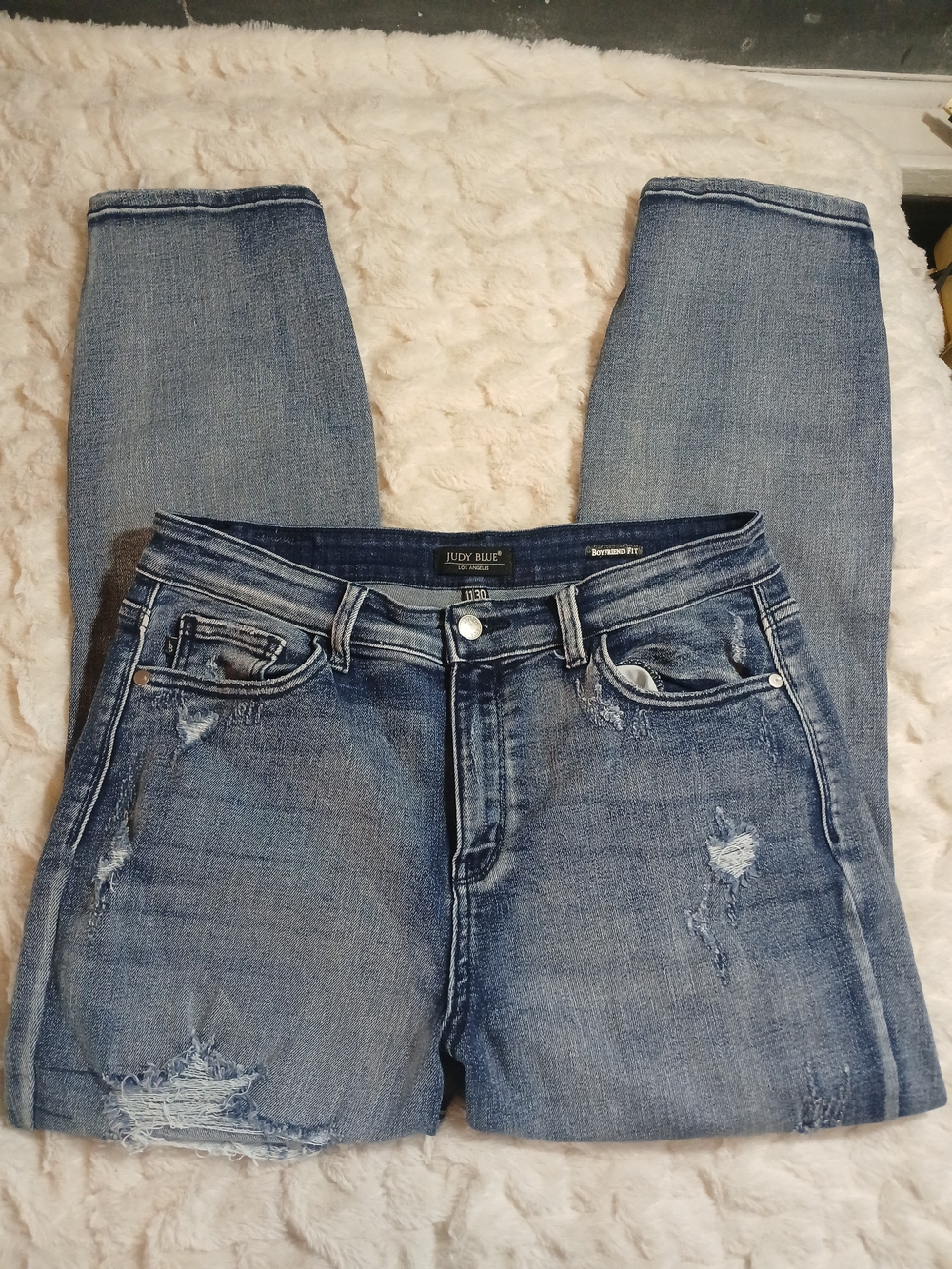 Judy Blue Jeans Womens Size 11/30 Blue Boyfriend Fit High Rise Distressed